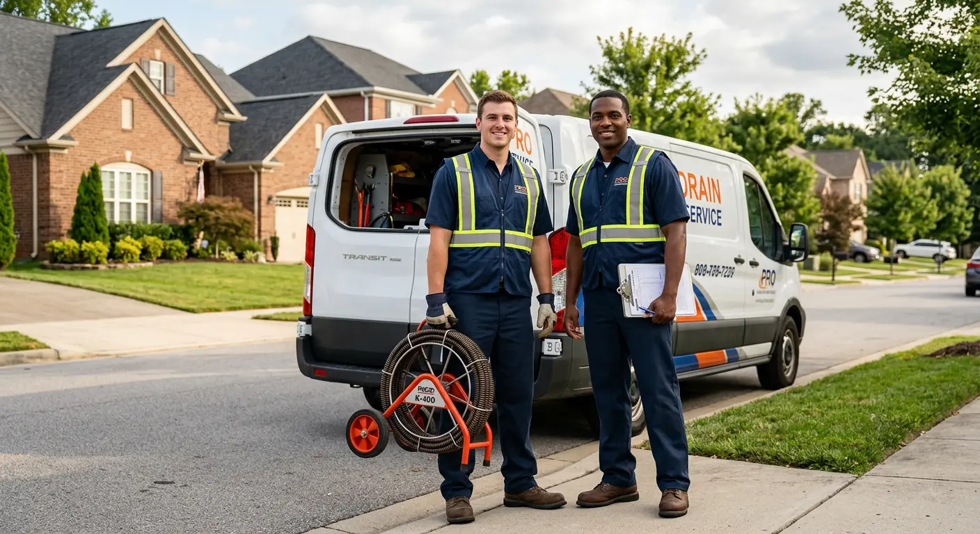 Sewer and drain service team with equipment ready for work in Rantoul